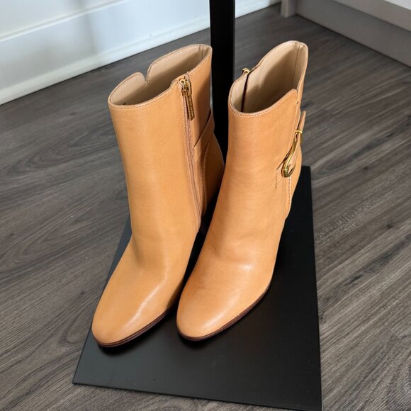 Veronica Beard Viv Booties Natural Leather Upper Ankle Heeled Buckle Boots 8.5 - Picture 3 of 7